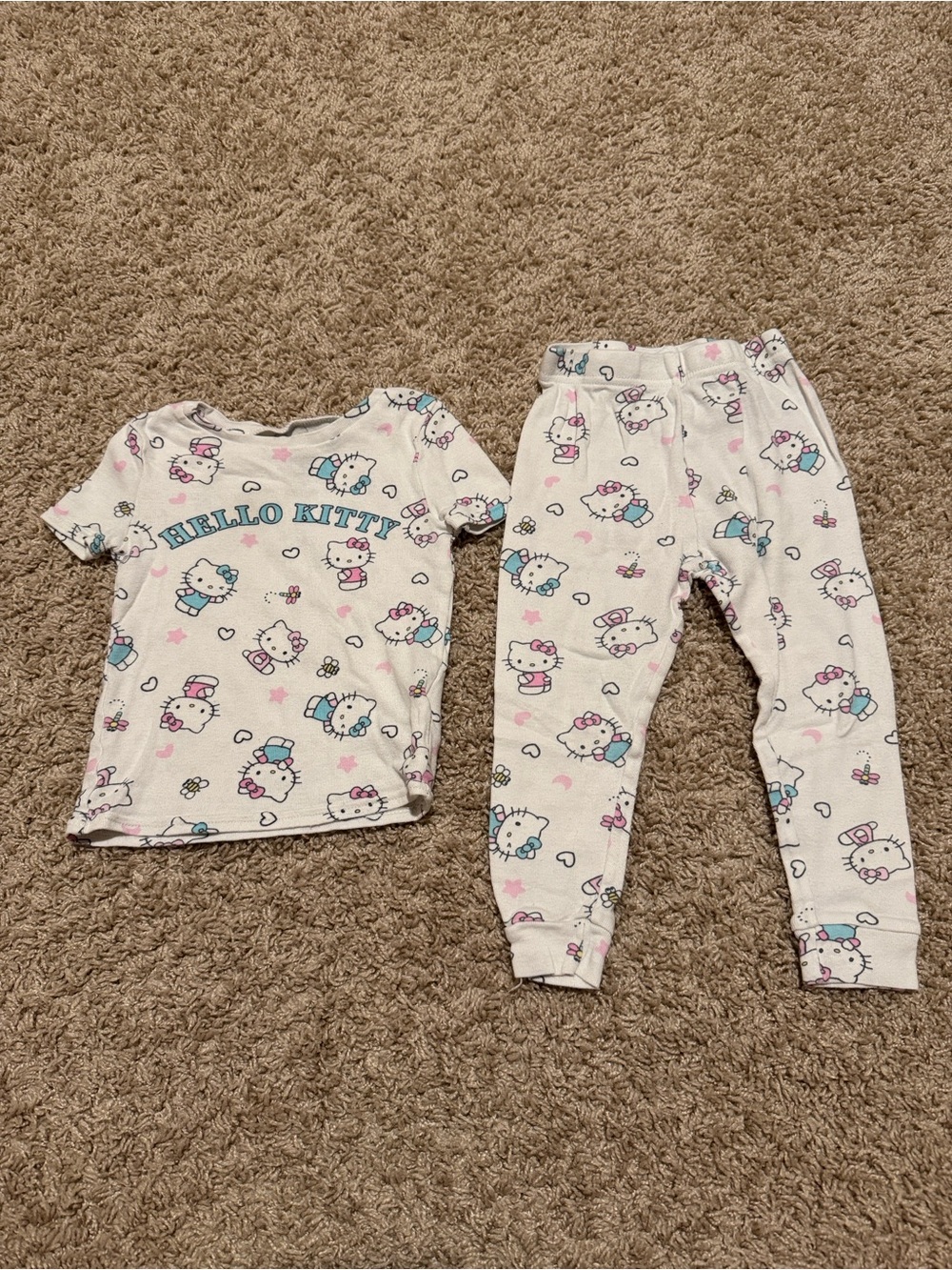 Hello Kitty White Pajama Set with Pink & Light Blue Accents